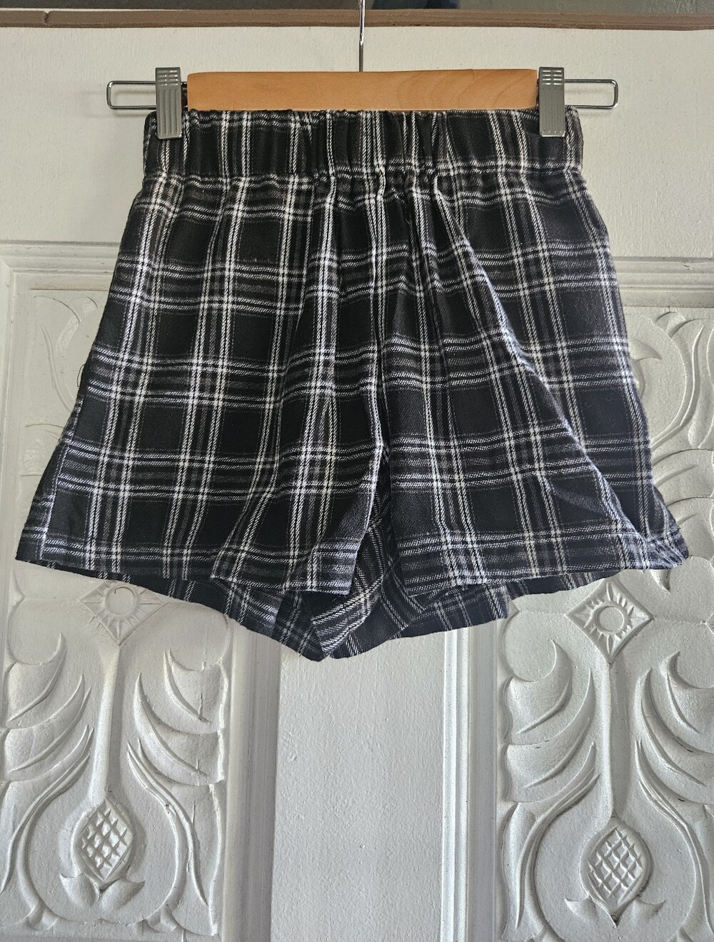 SHEIN Black & White Plaid High-Waist Shorts